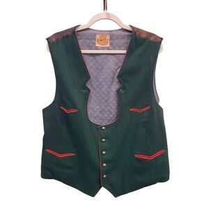 Licht Trachtenhaus Mens Vintage Austrian Trachten Vest Green Wool Red Trim Folk